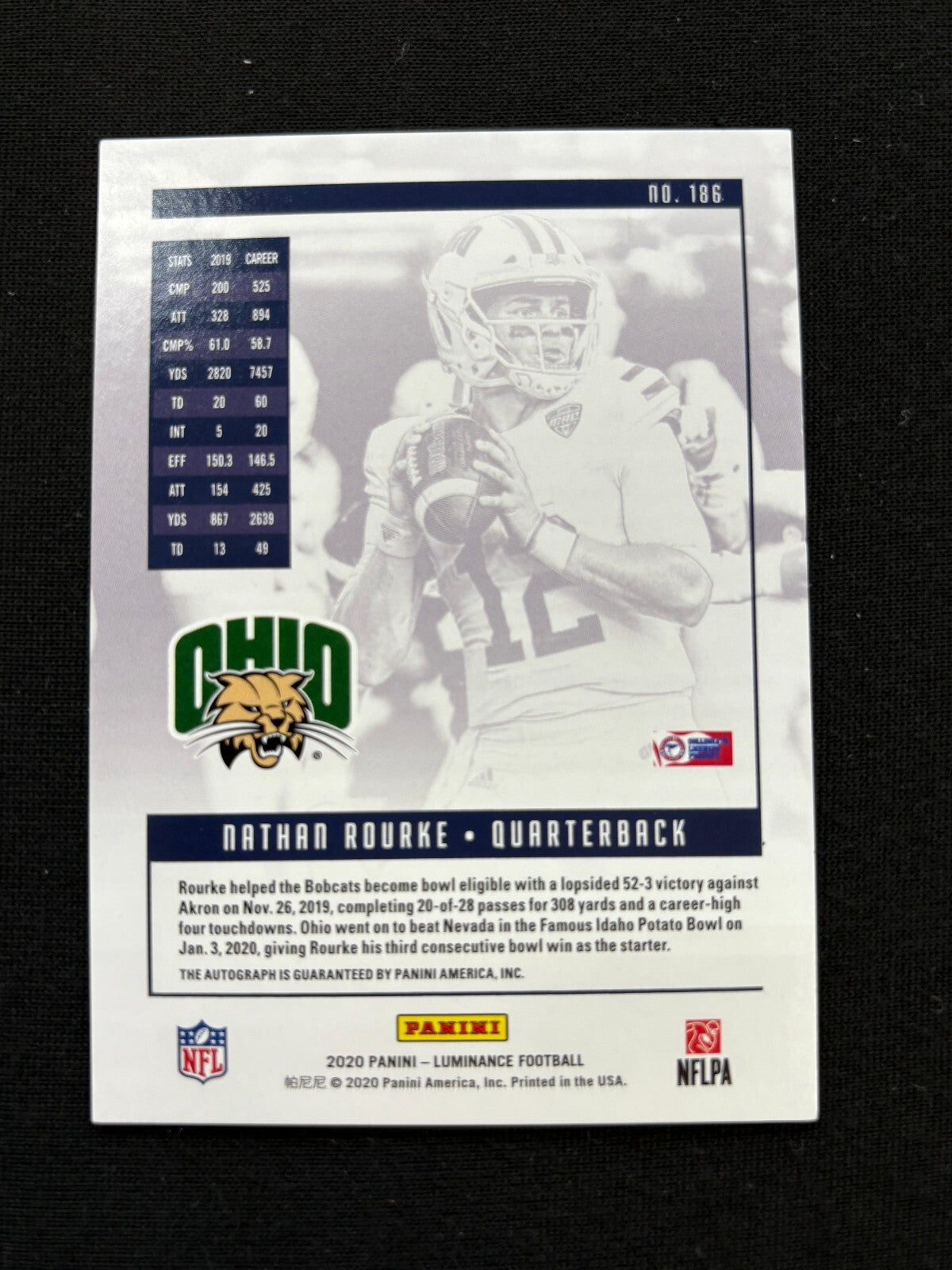 Nathan Rourke 2020 Luminance Auto Autograph Rookie RC Ohio Bobcats BC Lions /299