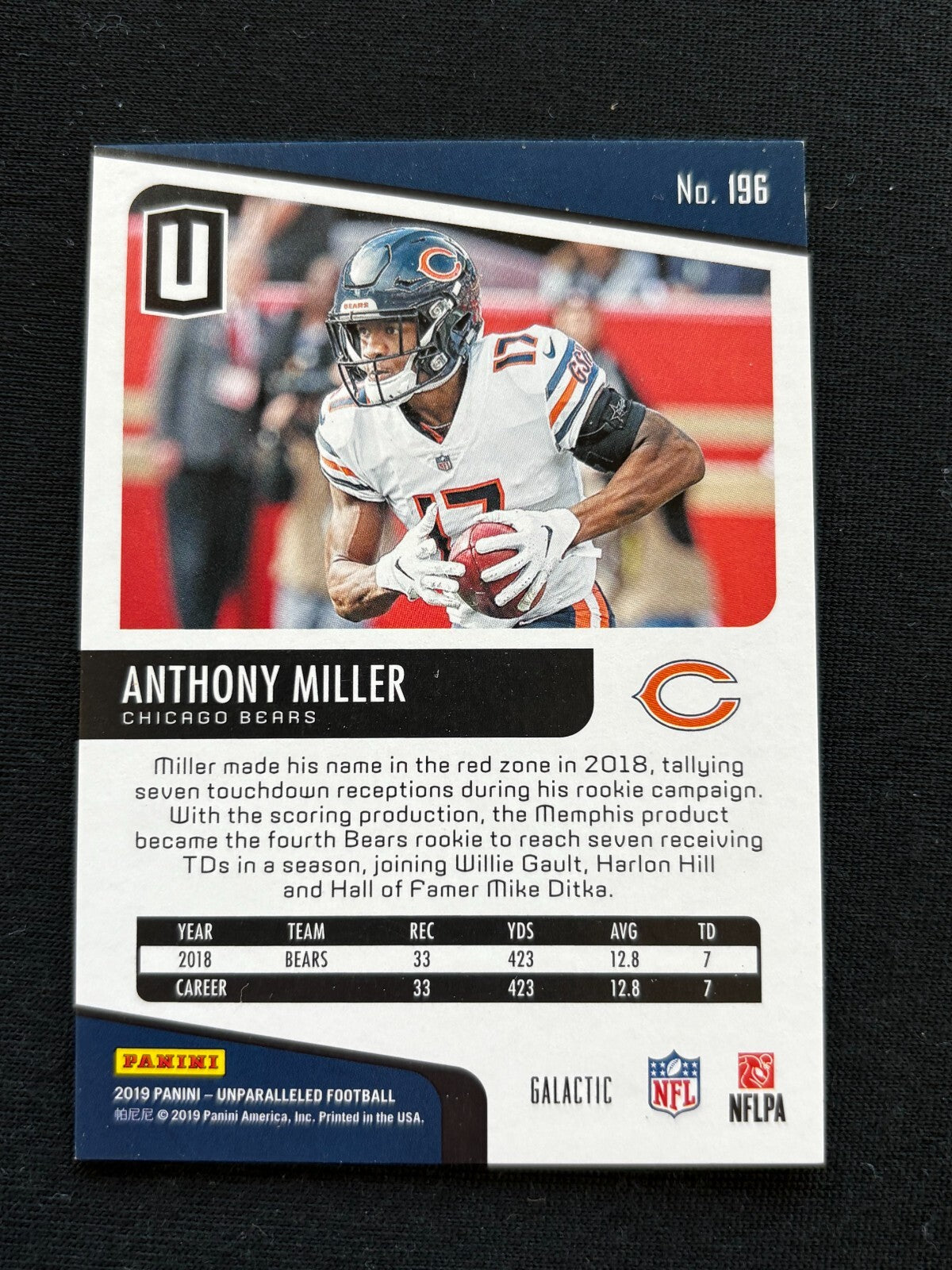 Anthony Miller 2019 Unparalleled GALACTIC CASE HIT SSP Chicago Bears Memphis