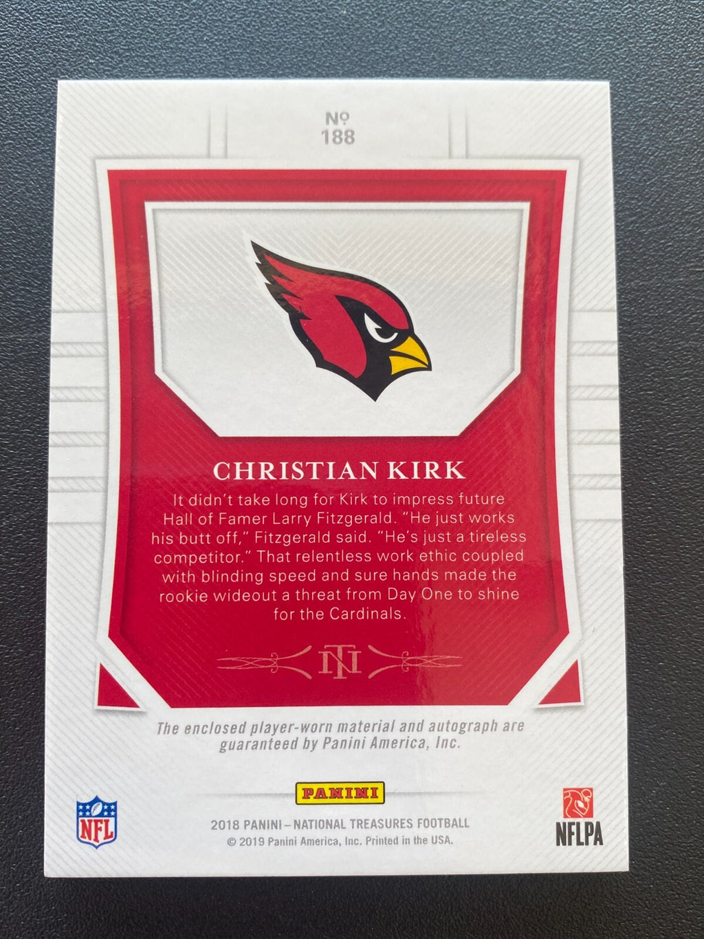 Christian Kirk 2018 National Treasures Auto Autograph Patch RC Cardinals /25 188