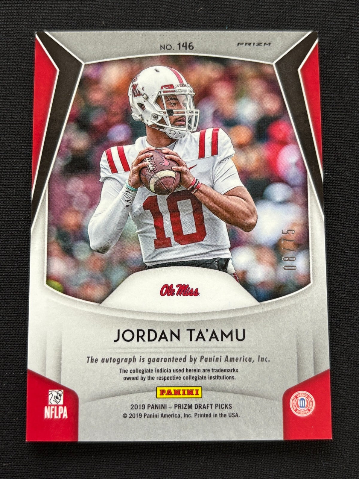 Jordan Ta'Amu 2019 Prizm Draft Auto Autograph RC Rookie Ole Miss Defenders 8/75