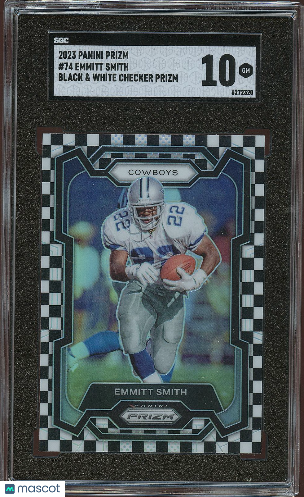 Emmitt Smith 2023 Prizm Black & White Checker Prizm SSP Dallas Cowboys SGC 10