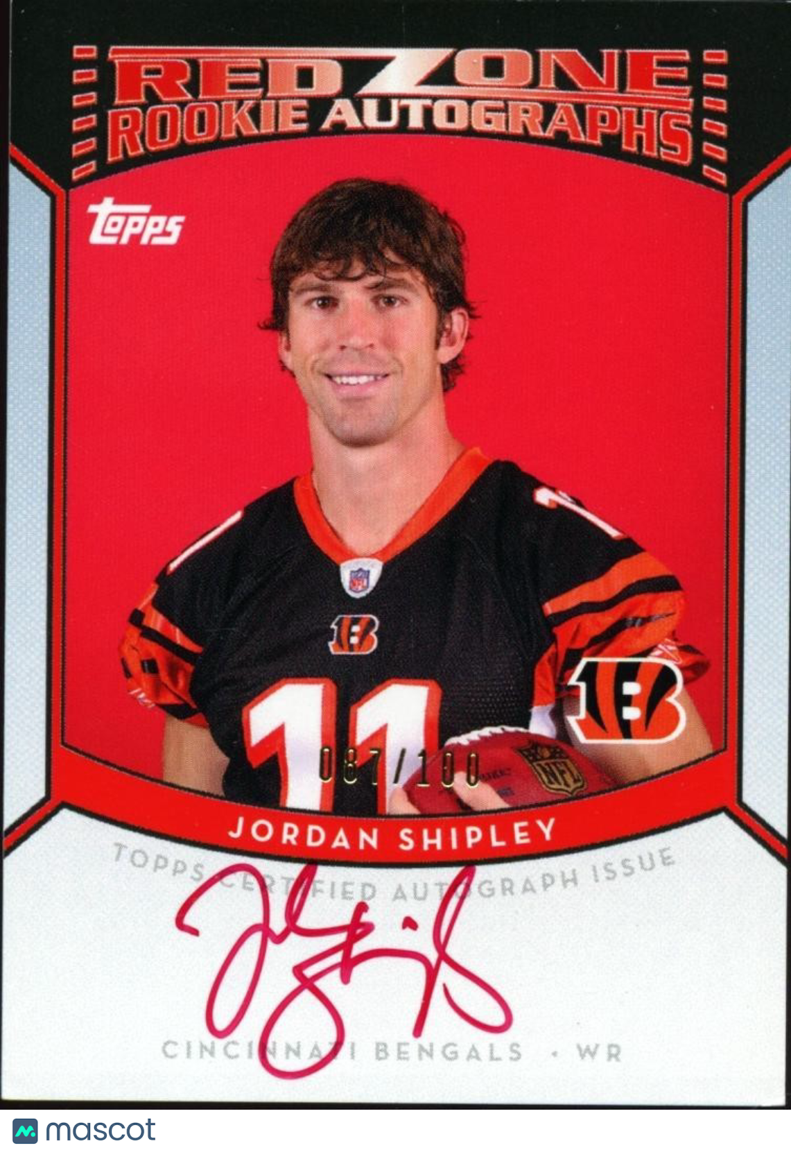 Jordan Shipley 2010 Topps Red Zone Red Ink Auto Autograph RC Bengals 87/100