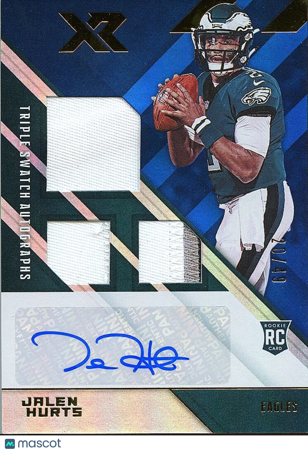 Jalen Hurts 2020 XR Auto Autograph Patch Rookie RC Philadelphia Eagles 20/49