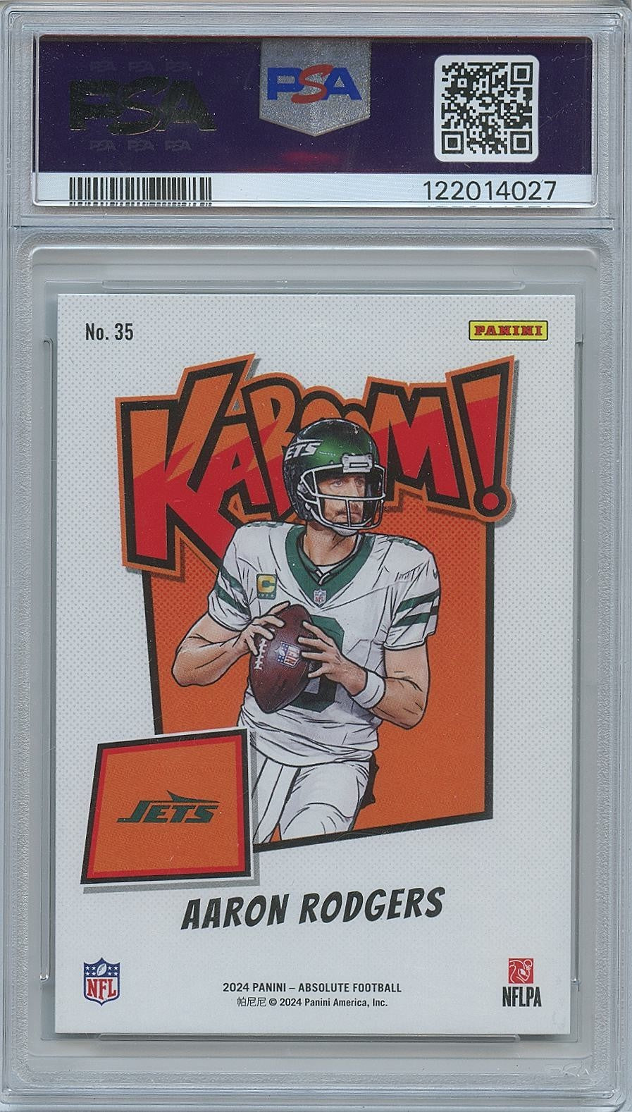 Aaron Rodgers 2024 Absolute KABOOM! SSP CASE HIT New York Jets PSA 10