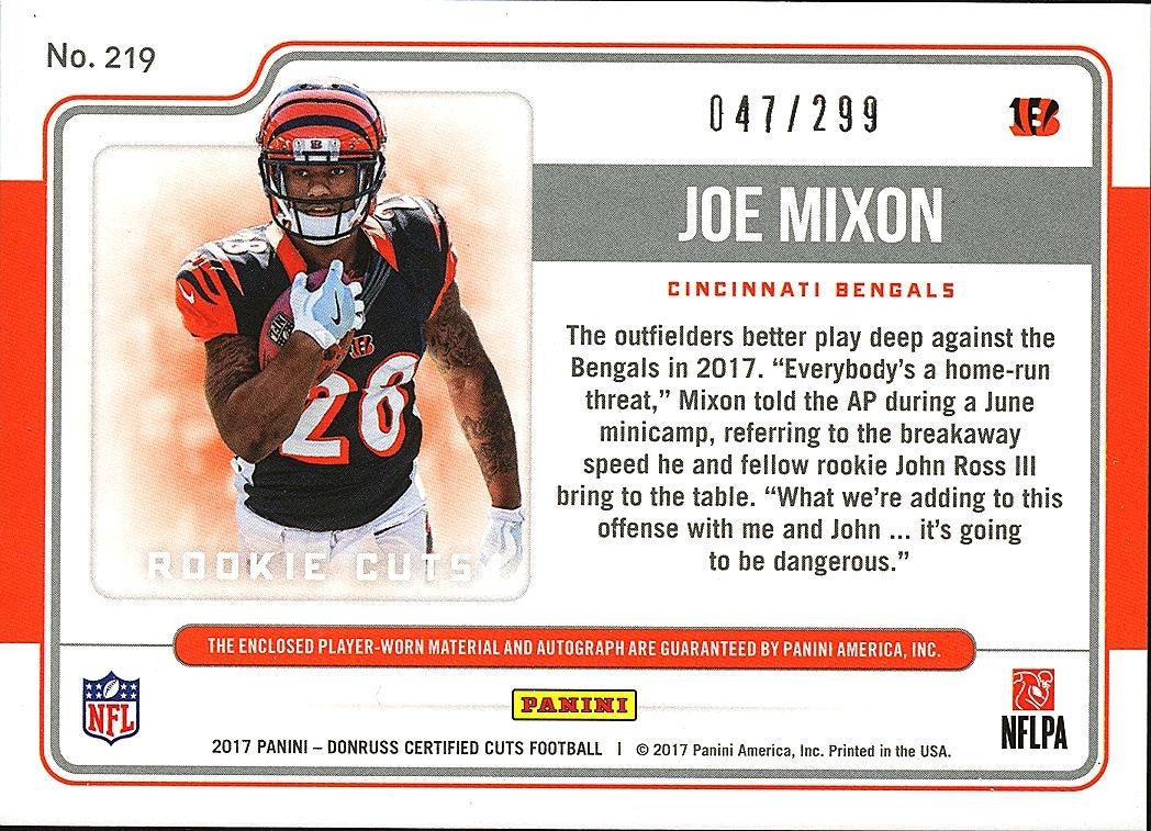 Joe Mixon 2017 Certified Cuts Auto Autograph Patch RC Cincinnati Bengals 47/299