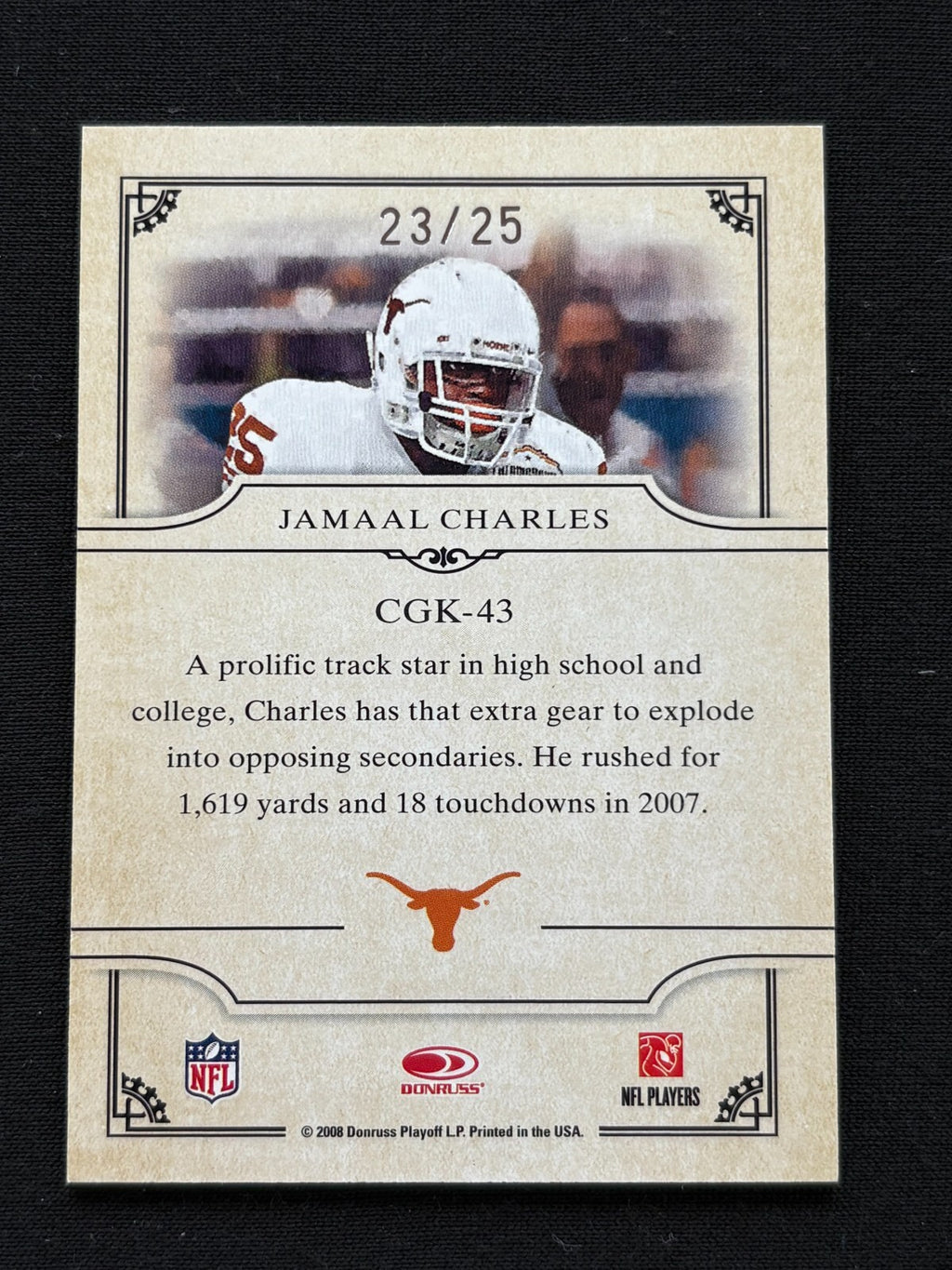 Jamaal Charles 2008 Threads Green SSP Rookie RC Texas Longhorns Chiefs 23/25