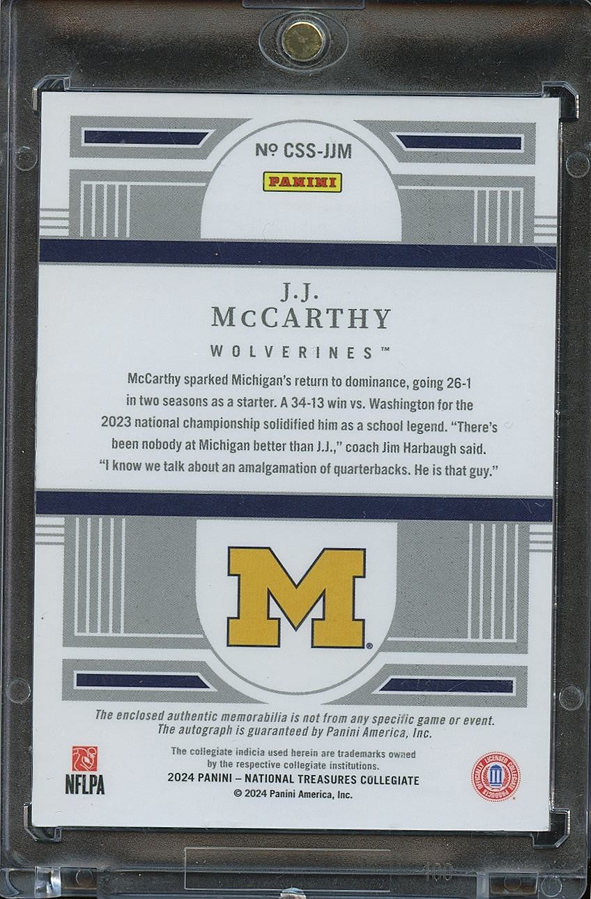 JJ Mccarthy 2024 National Treasures Auto Autograph Patch RC Michigan 8/10