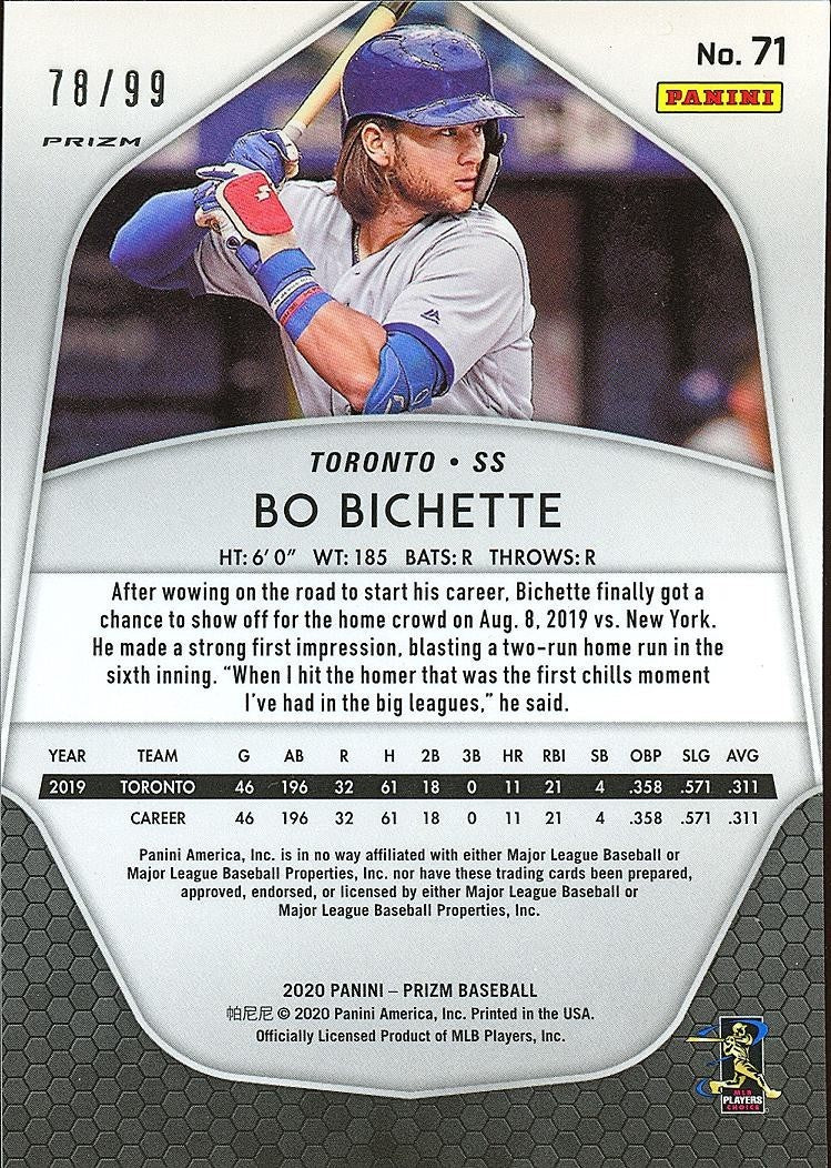 Bo Bichette 2020 Prizm Red Doughnut Circles RC Rookie Toronto Blue Jays 78/99