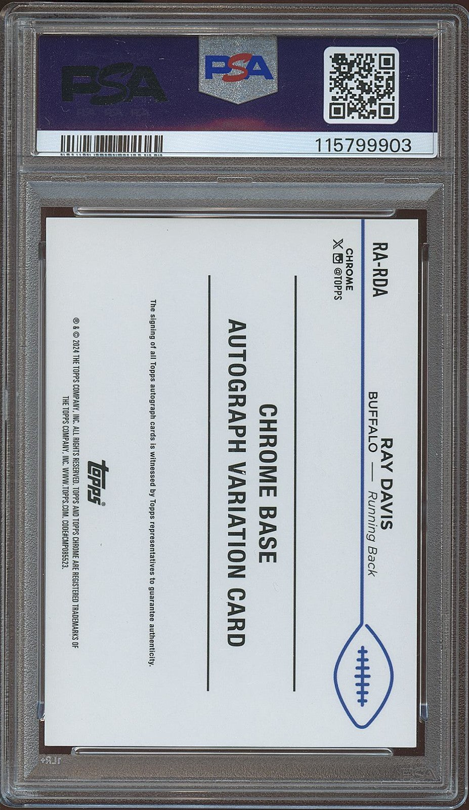Ray Davis 2024 Topps Chrome Aqua Sonar Auto Autograph RC Bills 51/199 PSA 10