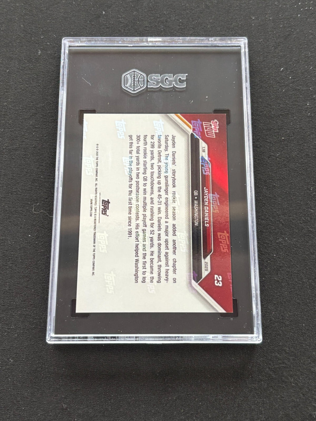 Jayden Daniels 2025 Topps Now Rookie RC Washington Commanders #23 SGC 9.5