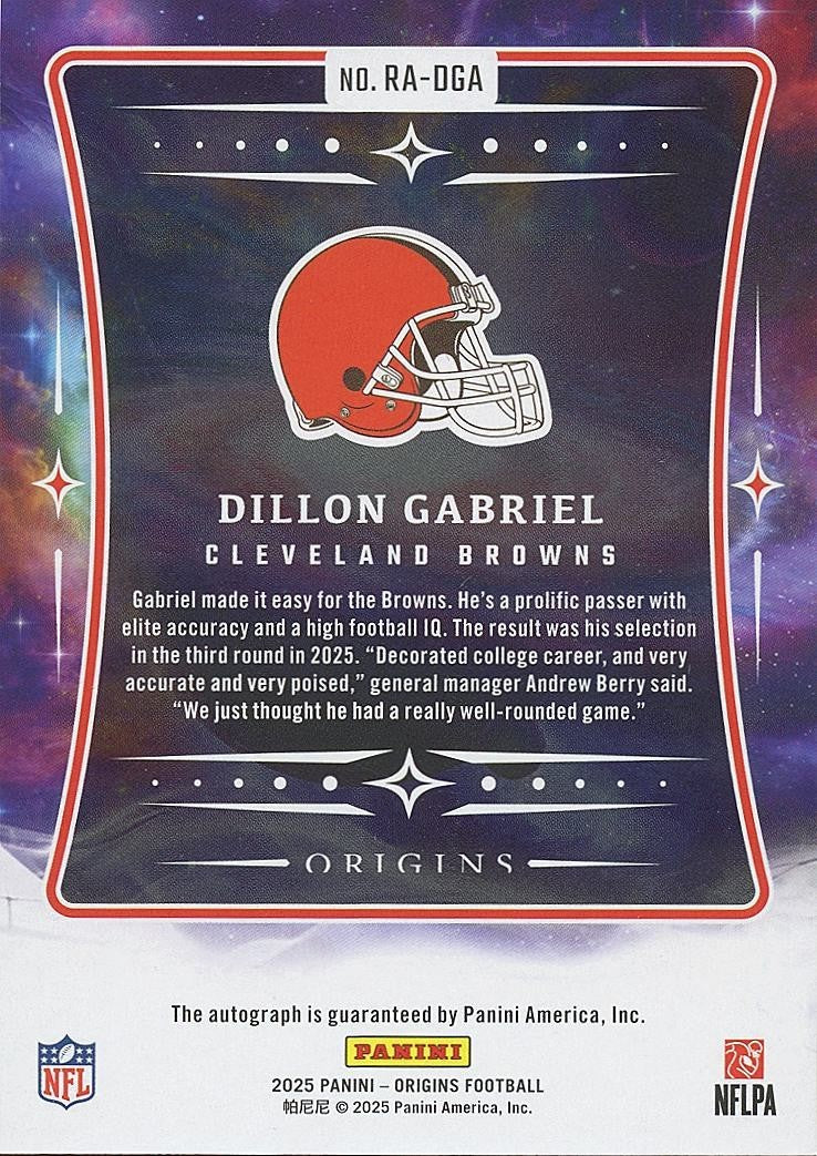 Dillon Gabriel 2025 Origins On Card Auto Autograph Rookie RC Cleveland Browns