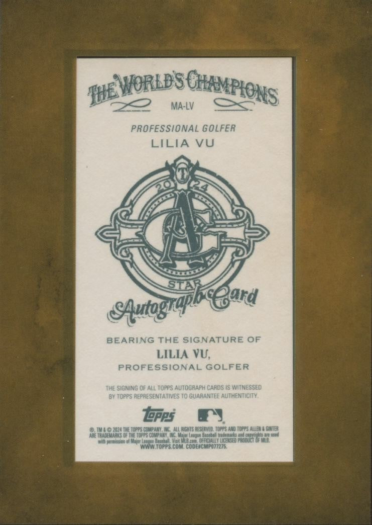 Lilia Vu 2024 Topps Allen & Ginter On Card Auto Autograph Golf