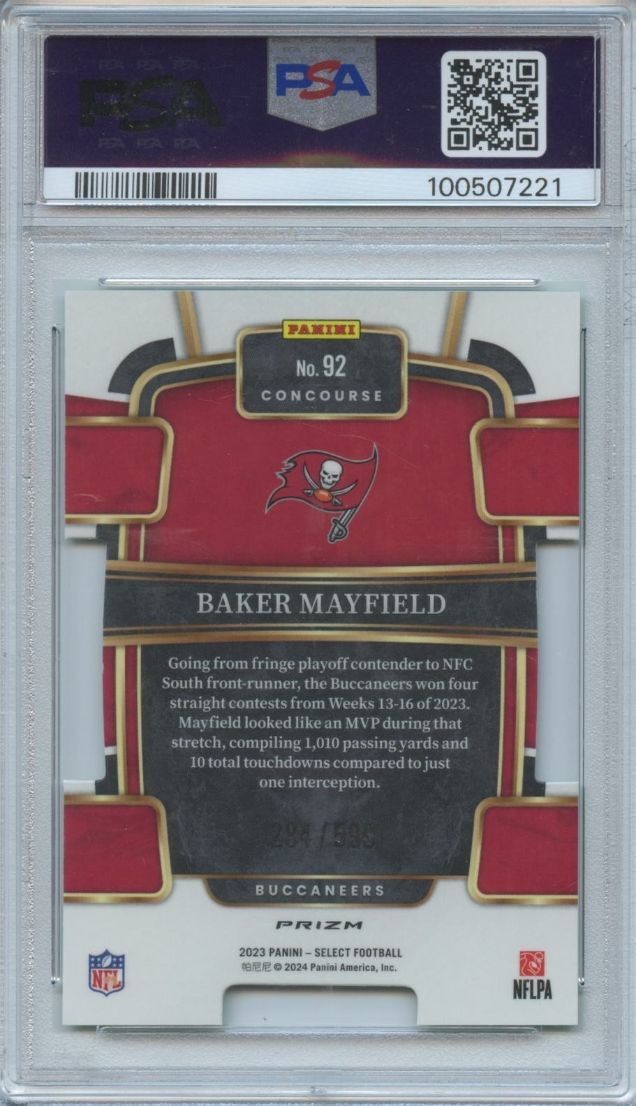 Baker Mayfield 2023 Select Neon Green Prizm Die-Cut Buccaneers 284/599 PSA 10