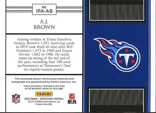 A.J. Brown 2020 Impeccable Auto Autograph Patch Tennessee Titans Eagles 66/75