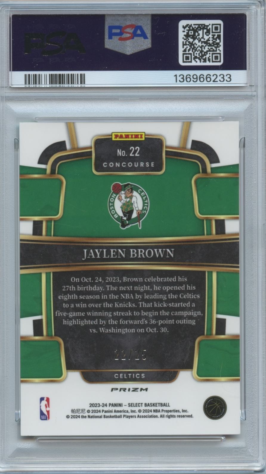 Jaylen Brown 2023-24 Select Tie-Dye Prizm  Boston Celtics 22/25 PSA 9