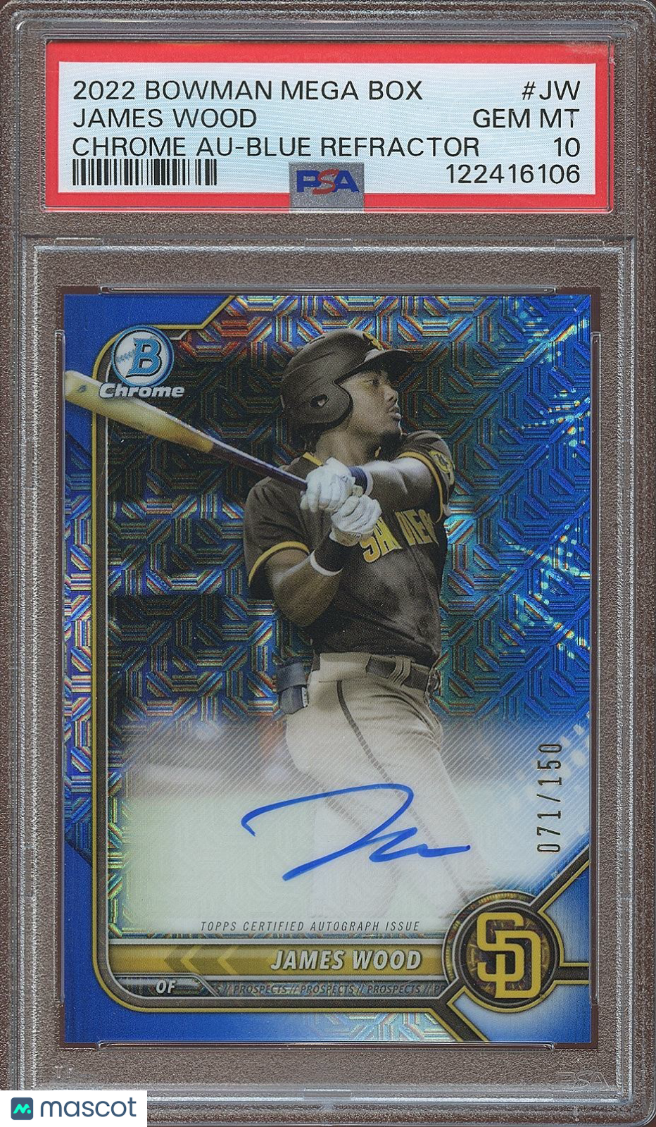 James Wood 2022 Bowman Chrome Blue Mega Box Auto Autograph Padres 71/150 PSA 10
