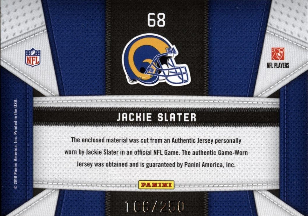 Jackie Slater 2010 Certified Game Worn Jersey Patch Los Angeles Rams 106/250