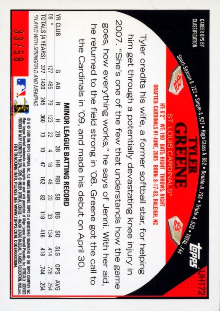 Tyler Greene 2009 Topps BLACK Rookie RC St. Louis Cardinals 33/58 #UH172