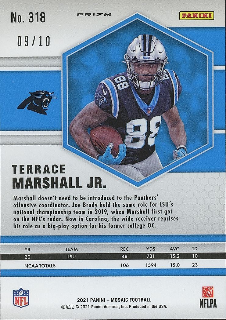 Terrace Marshall Jr. 2021 Mosaic GOLD Prizm Rookie RC Carolina Panthers 9/10