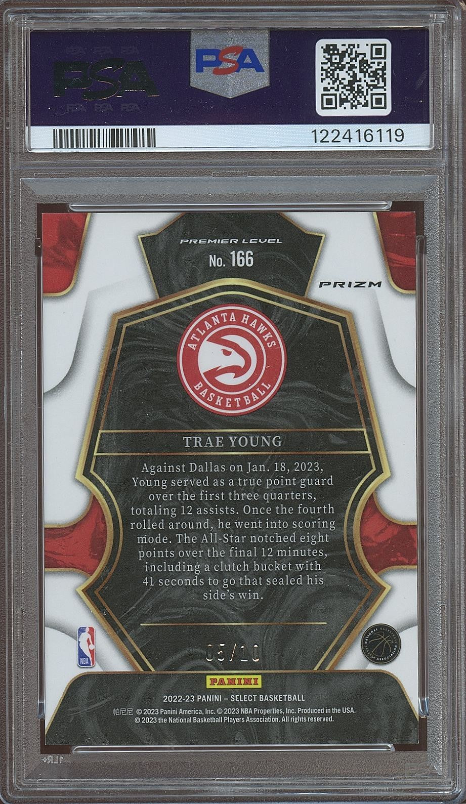 Trae Young 2022-23 Select Premier GOLD Flash Prizm Atlanta Hawks 5/10 PSA 9