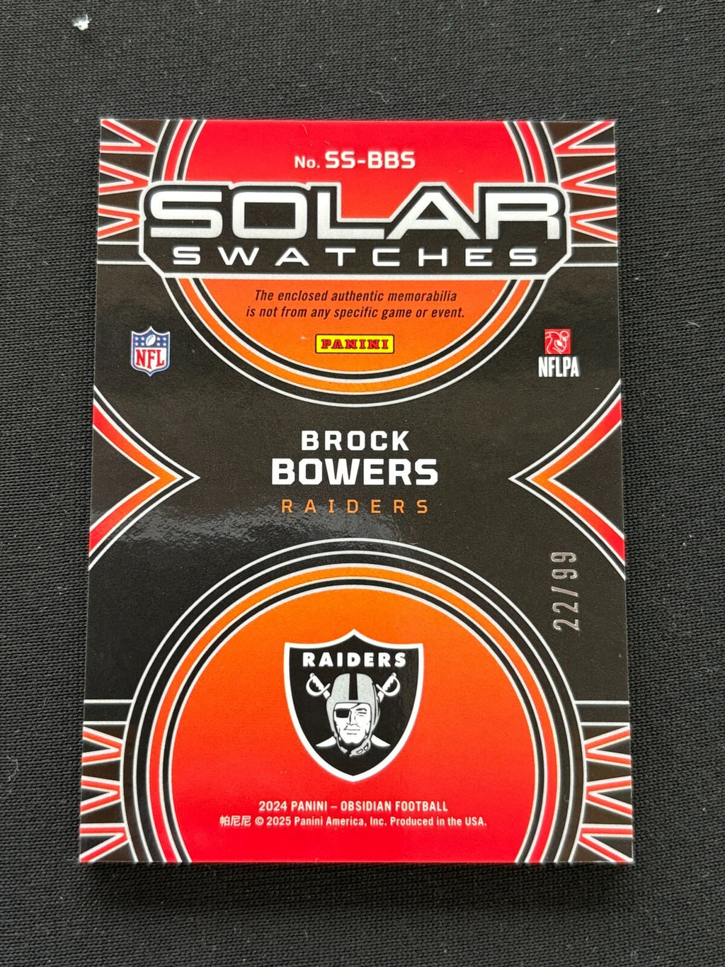 Brock Bowers 2024 Obsidian Jersey Patch Rookie RC Las Vegas Raiders 22/99