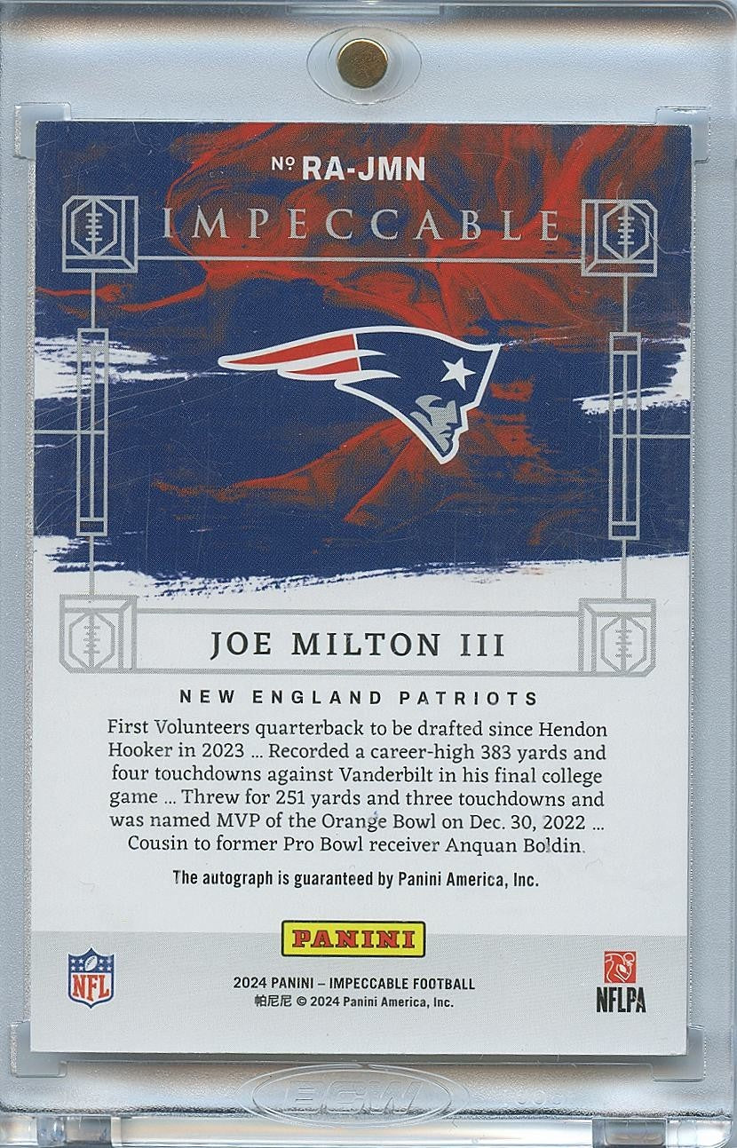 Joe Milton III 2024 Impeccable Auto Autograph Rookie RC Cowboys Patriots 36/99