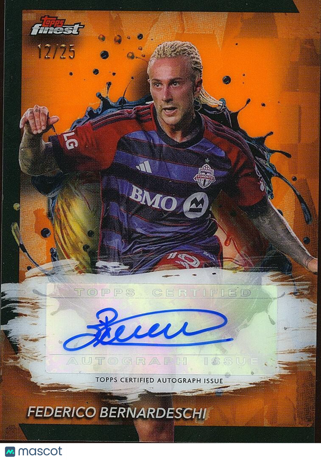 Federico Bernardeschi 2024 Topps Finest Orange Auto Autograph Toronto 12/25