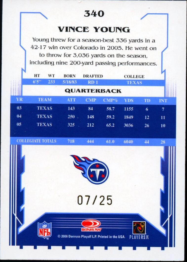 Vince Young 2006 Score Select Red SSP Rookie RC Tennessee Titans Longhorns 7/25