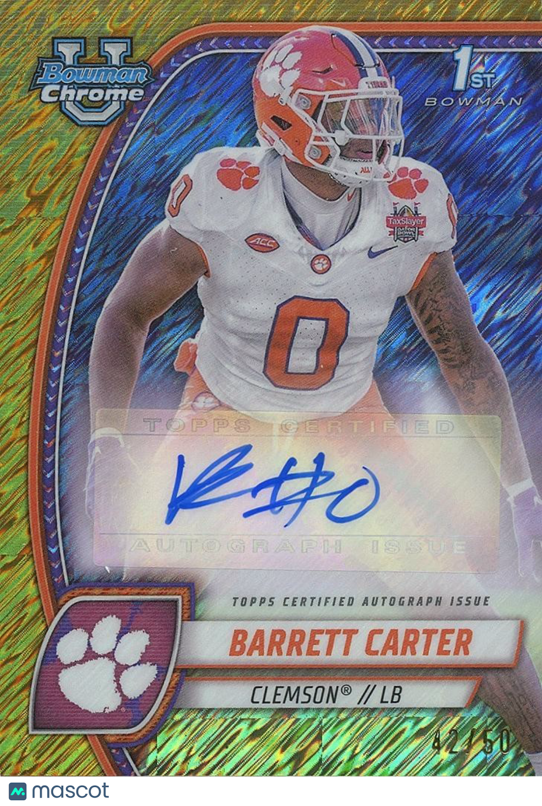 Barrett Carter 2024 Bowman Chrome Auto Autograph GOLD RC Bengals Clemson 42/50