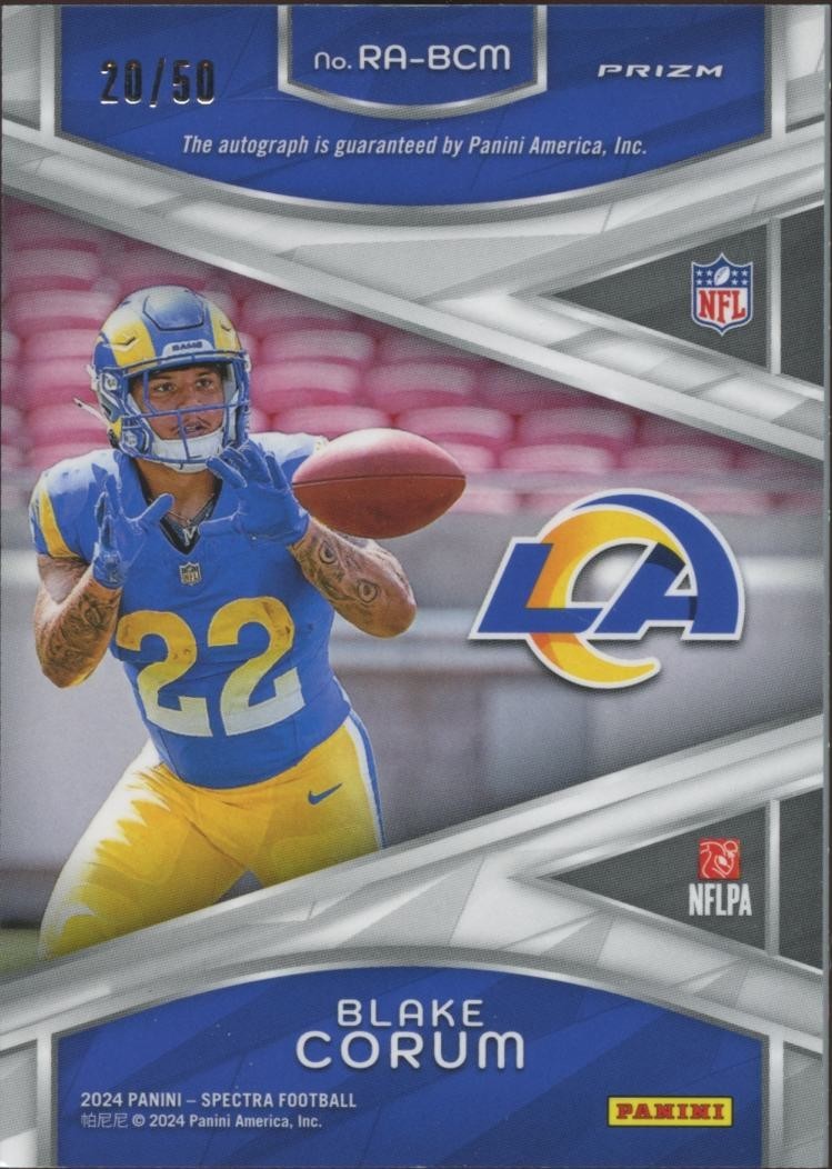 Blake Corum 2024 Spectra Blue Auto Autograph RC Rookie Los Angeles Rams 20/50