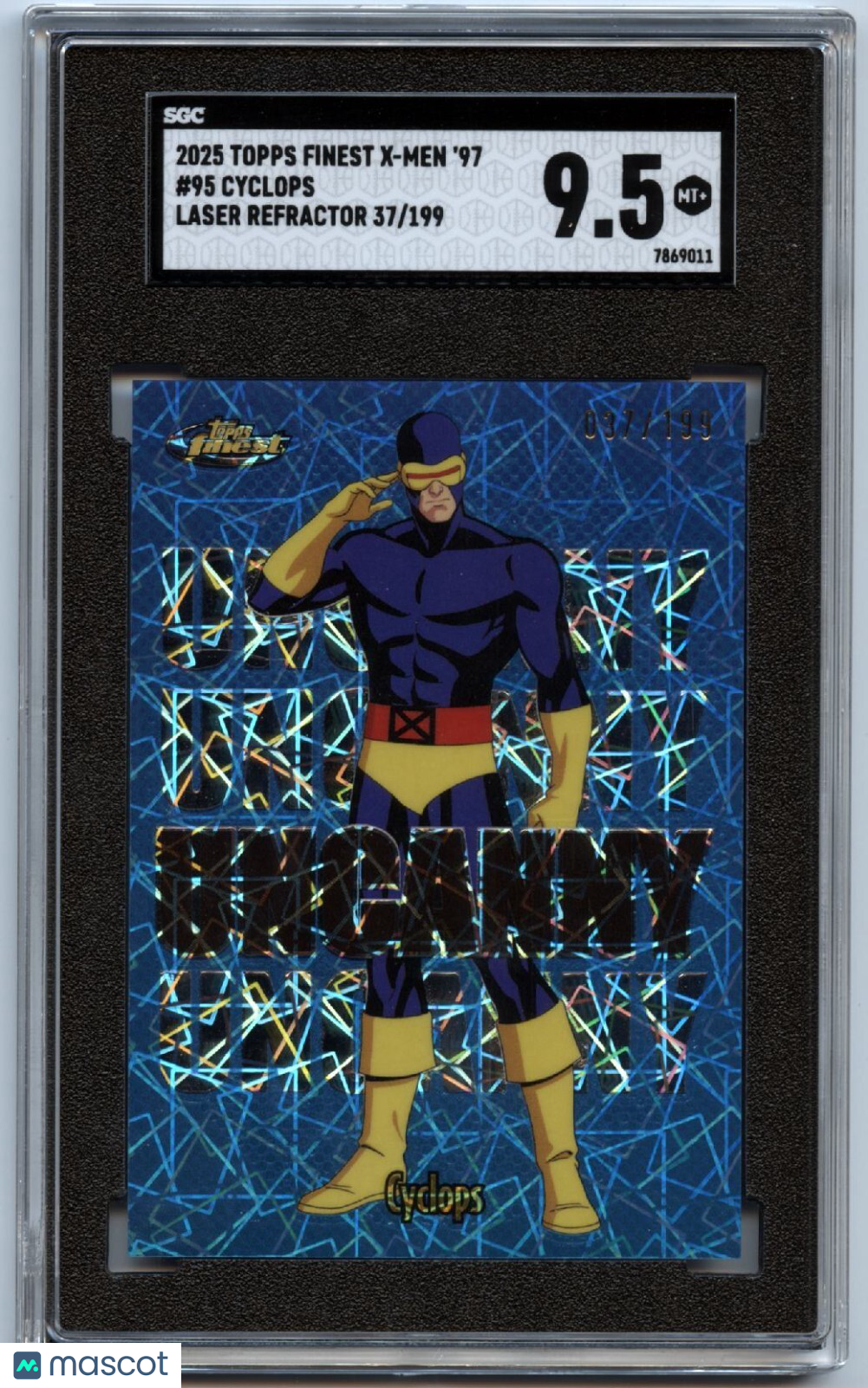 Cyclops 2025 Topps Finest X-Men Uncanny Shortprint Laser Refractor /199 SGC 9.5