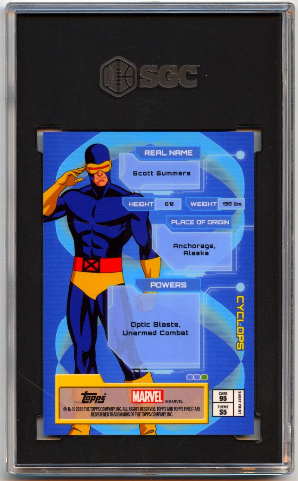 Cyclops 2025 Topps Finest X-Men Uncanny Shortprint Laser Refractor /199 SGC 9.5