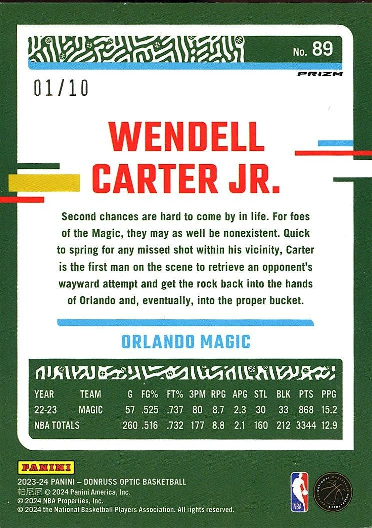 Wendell Carter Jr. 2023-24 Optic Fastbreak GOLD Prizm SSP Orlando Magic 1/10 #89