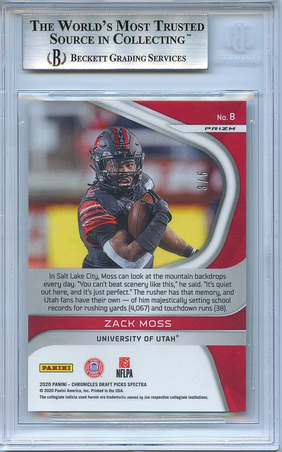 Zack Moss 2020 Spectra Emerald Green Prizm SSP Rookie RC Utah Bengals 3/5 BGS 9