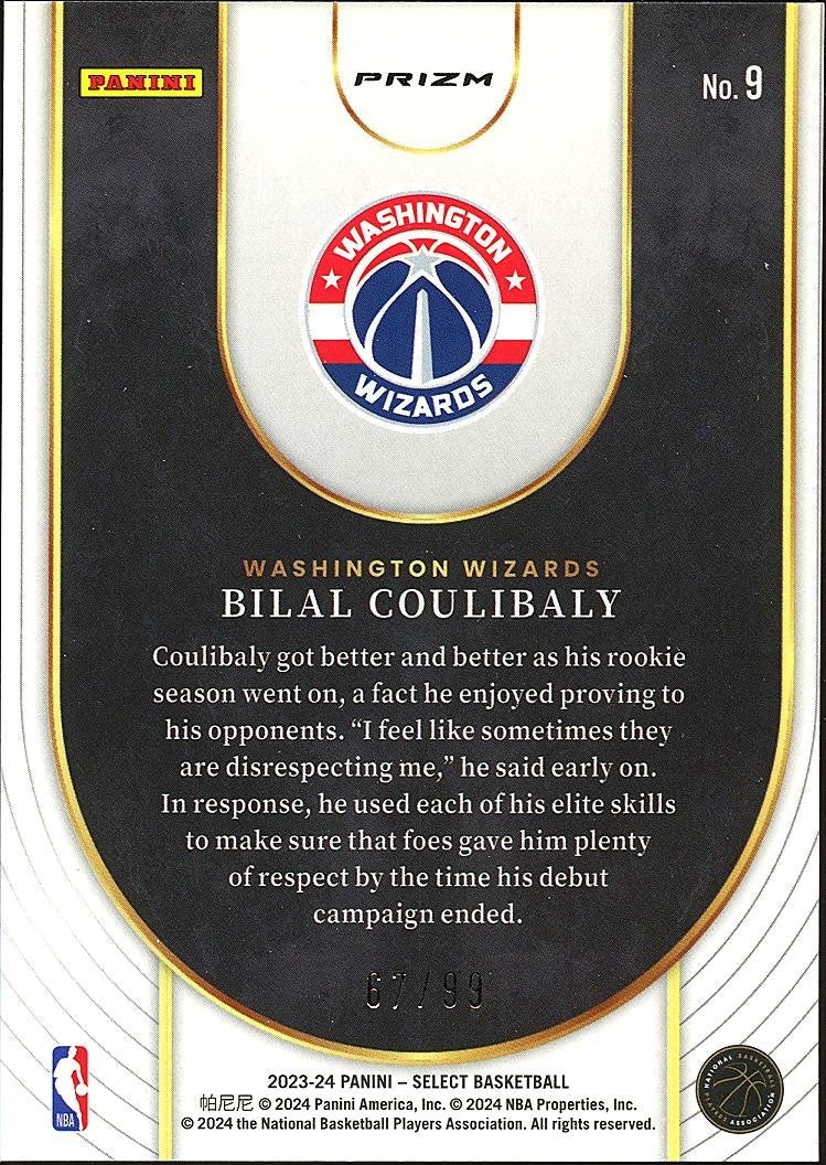 Bilal Coulibaly 2023-24 Select Neon Icons Red Rookie RC 67/99 Wizards