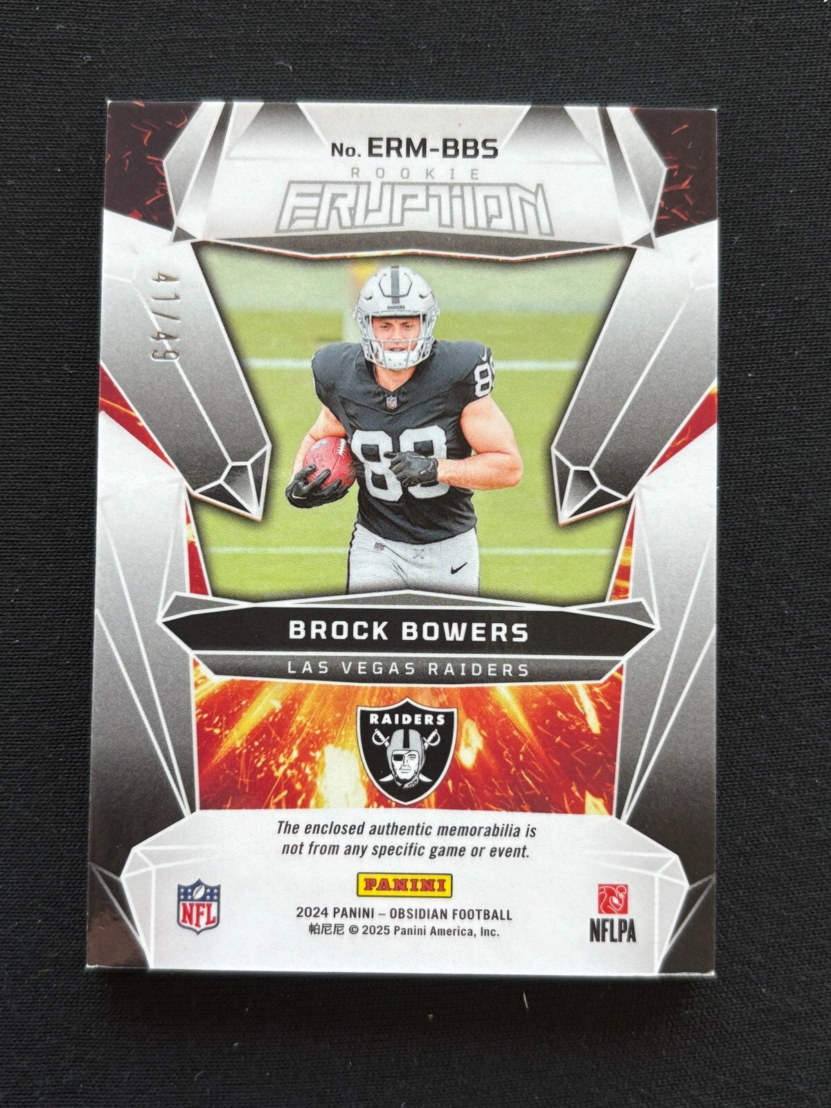 Brock Bowers 2024 Obsidian Purple 2 Color Jersey Patch RC Las Vegas Raiders /49
