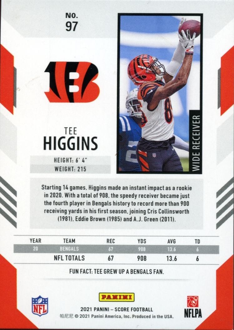 Tee Higgins 2021 Score Orange First Down SSP Cincinnati Bengals 1/10
