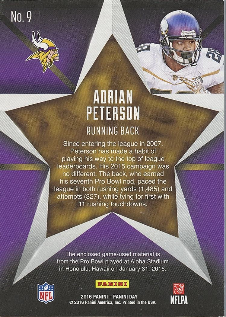 Adrian Peterson 2016 Panini Day Game Used Football Pro Bowl Vikings 24/25