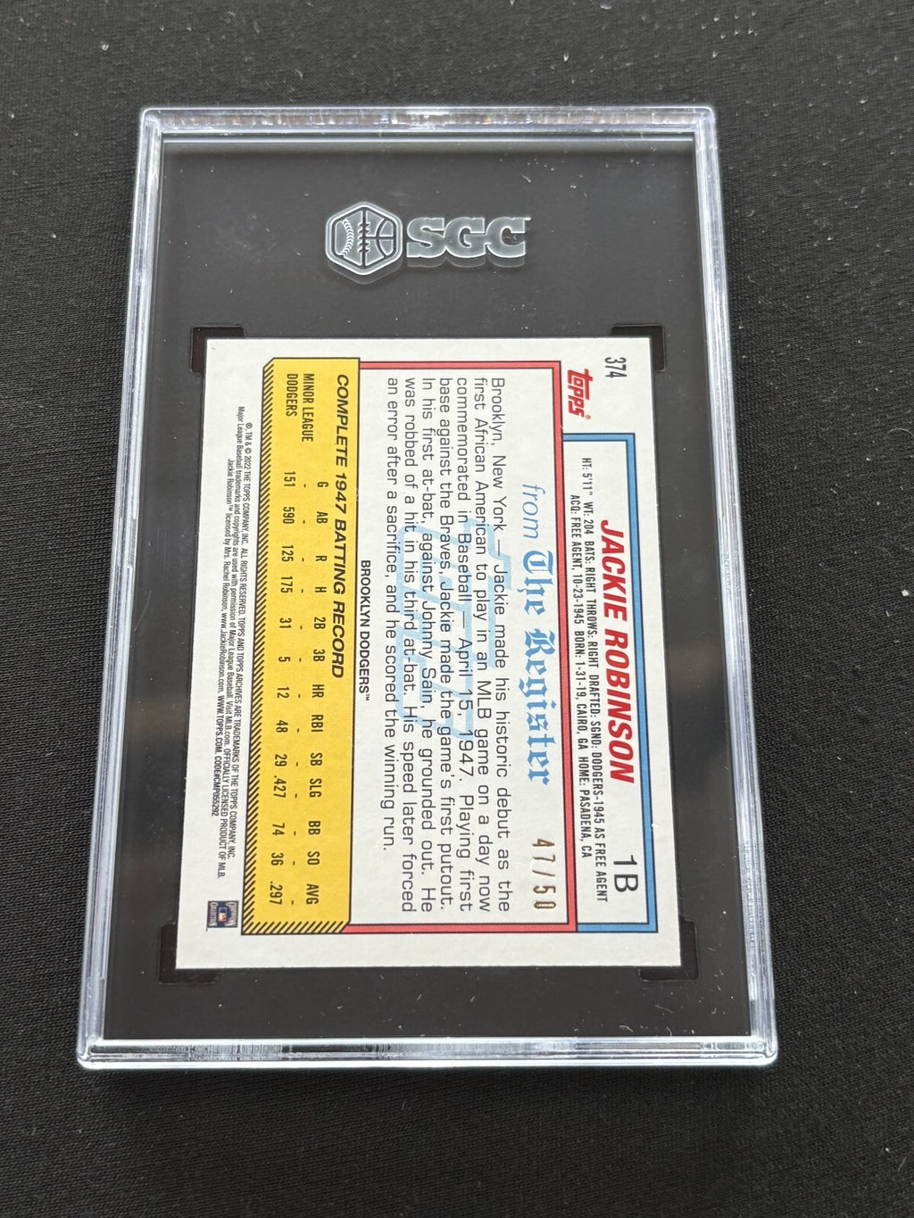 Jackie Robinson 2022 Topps Archives Silver Foil Brooklyn Dodgers 47/50 SGC 9.5