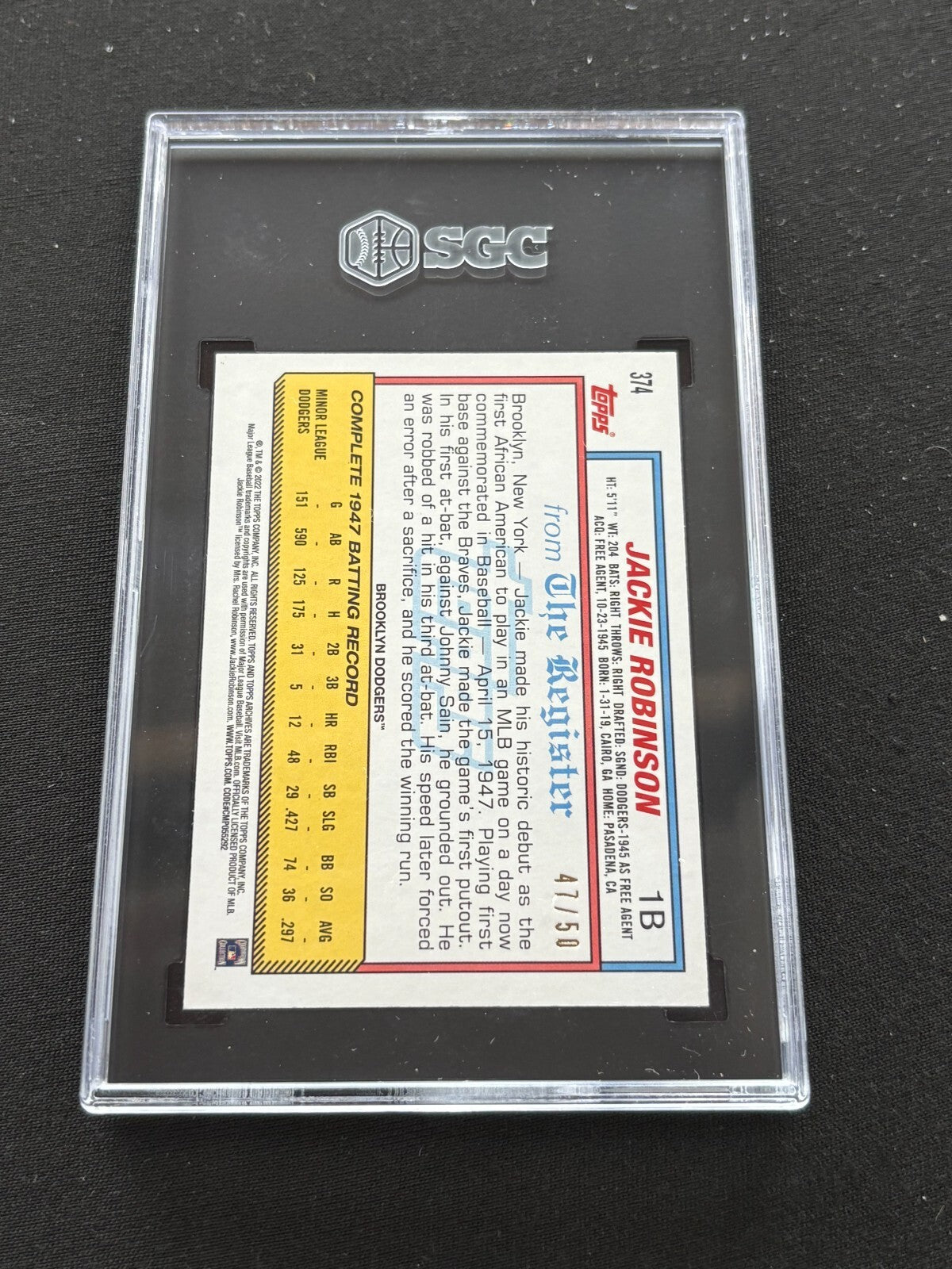 Jackie Robinson 2022 Topps Archives Silver Foil Brooklyn Dodgers 47/50 SGC 9.5