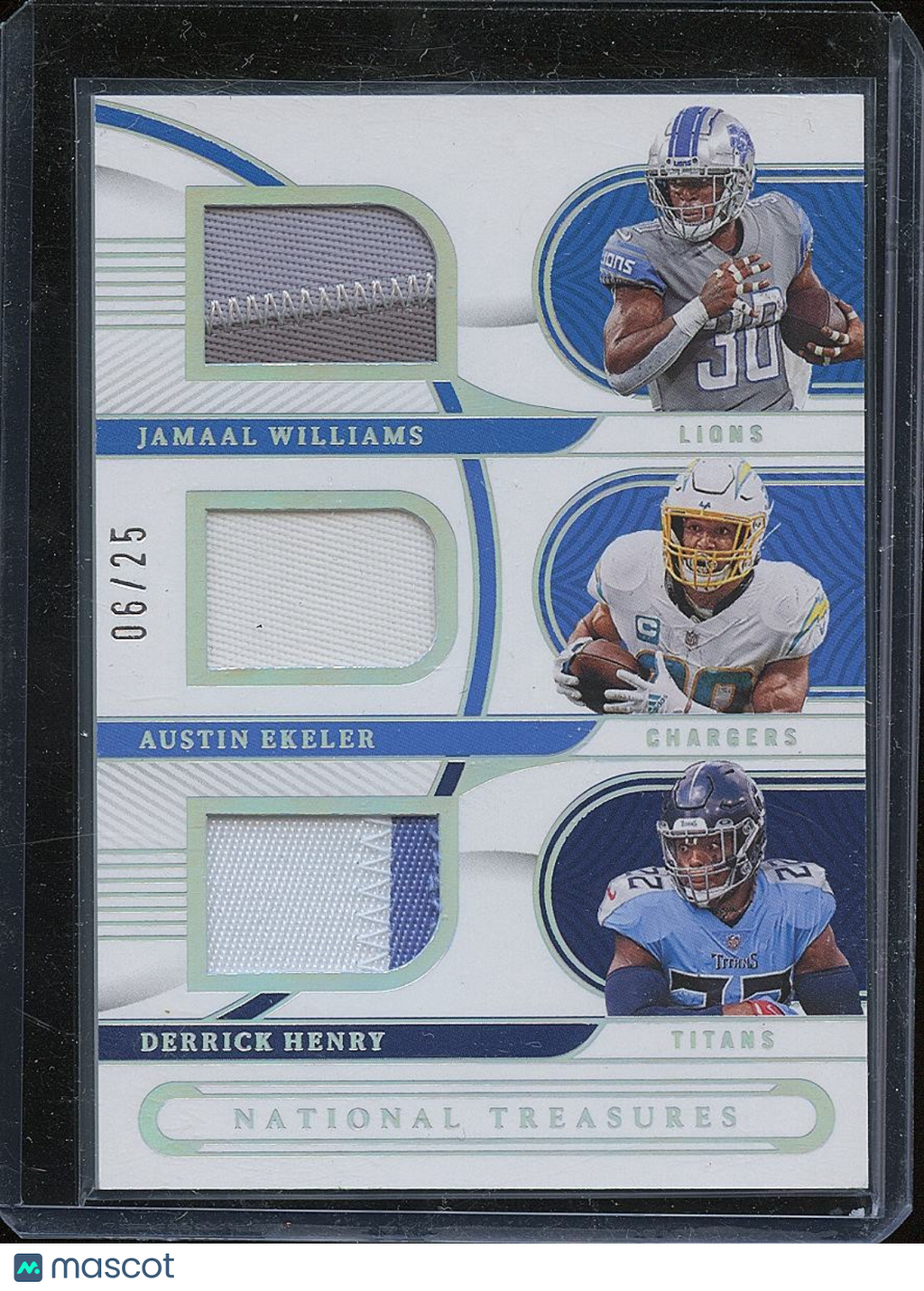 Derrick Henry / Ekeler Jamaal Williams 2022 National Treasures Triple Patch 6/25