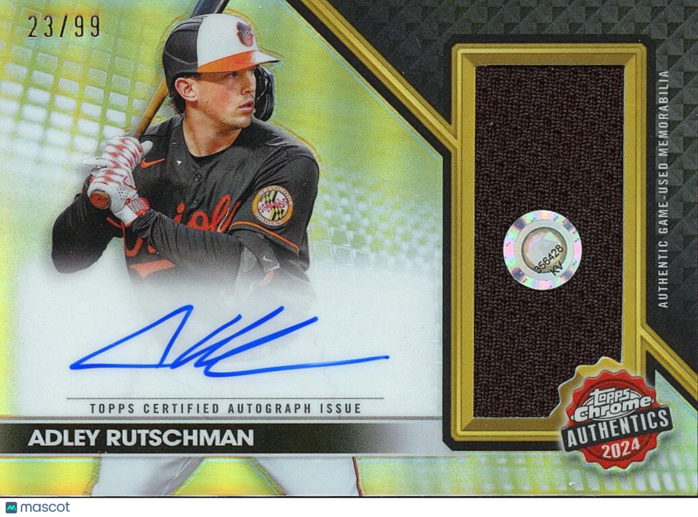 Adley Rutschman 2024 Topps Chrome Auto Autograph Patch Baltimore Orioles 23/99