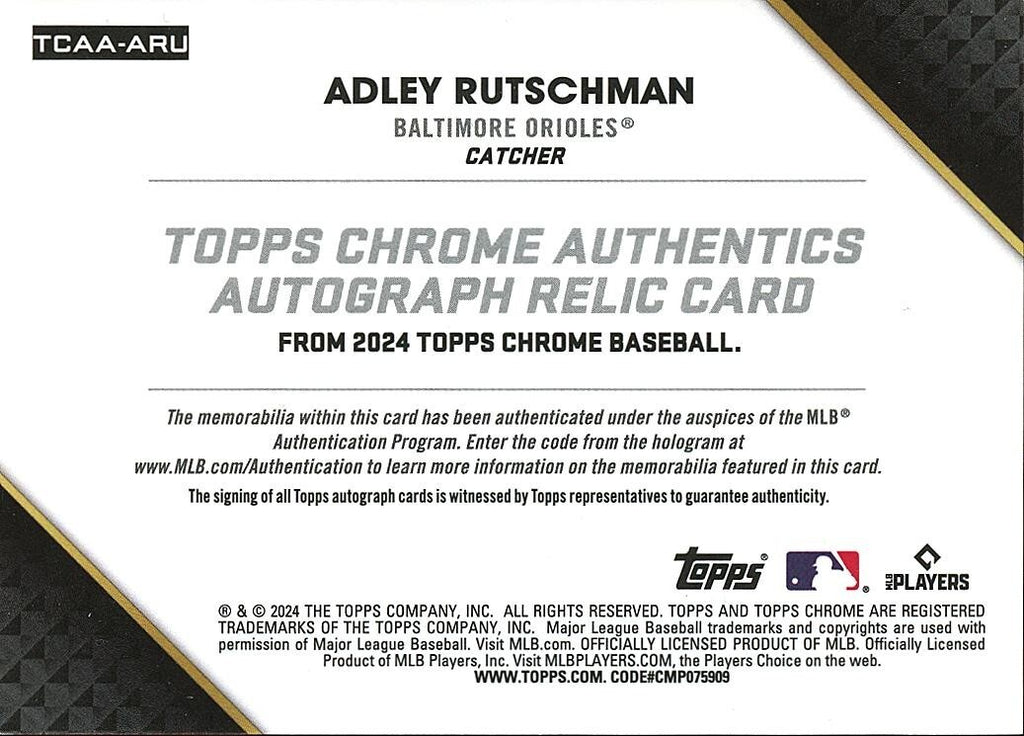 Adley Rutschman 2024 Topps Chrome Auto Autograph Patch Baltimore Orioles 23/99