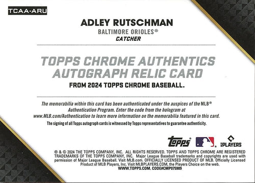 Adley Rutschman 2024 Topps Chrome Auto Autograph Patch Baltimore Orioles 23/99