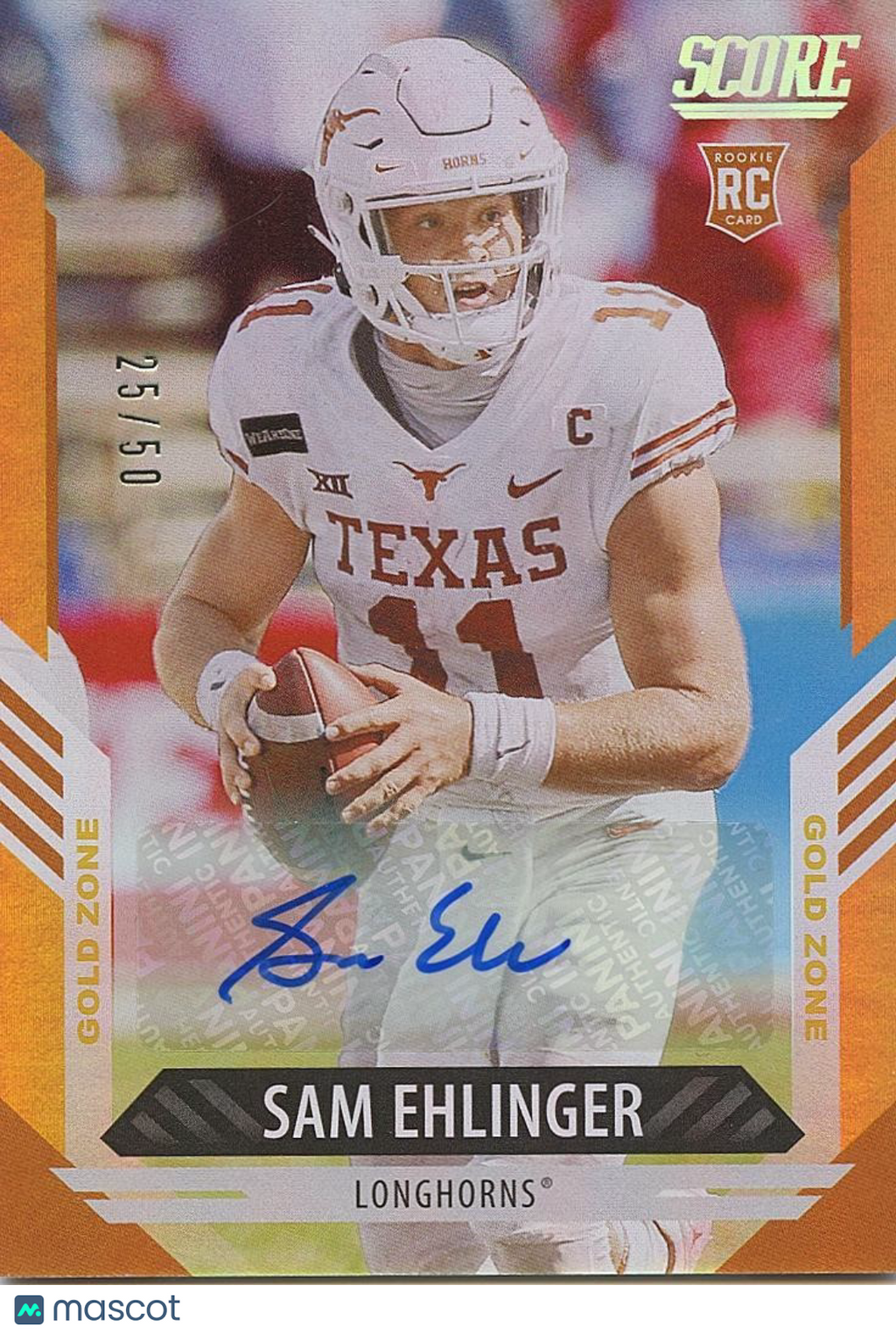 Sam Ehlinger 2021 Score GOLD Zone Auto Autograph RC Texas Longhorns 25/50