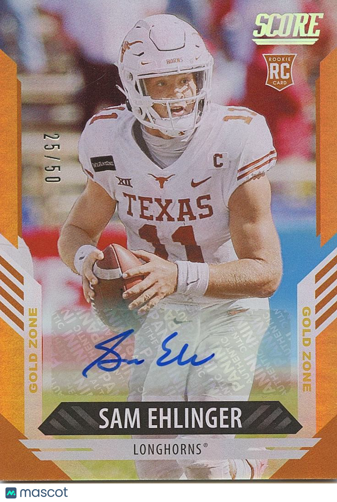 Sam Ehlinger 2021 Score GOLD Zone Auto Autograph RC Texas Longhorns 25/50
