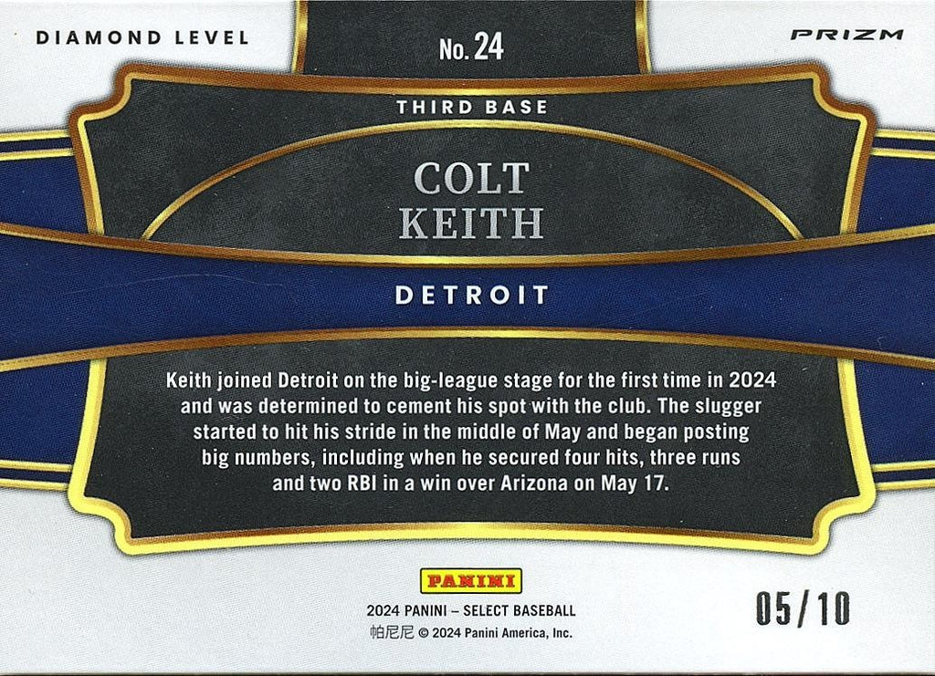 Colt Keith 2024 Select Diamond Level GOLD Prizm Rookie RC Detroit Tigers 5/10