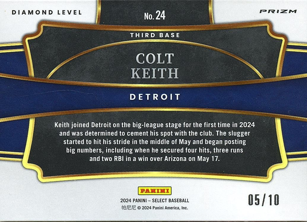 Colt Keith 2024 Select Diamond Level GOLD Prizm Rookie RC Detroit Tigers 5/10