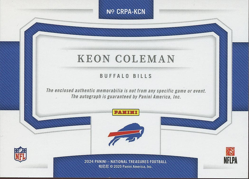 Keon Coleman 2024 National Treasures Auto Autograph Patch RC Buffalo Bills 83/99