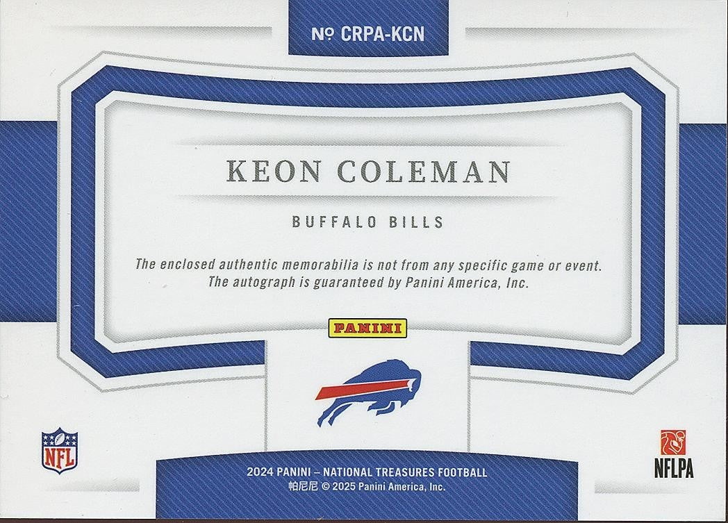 Keon Coleman 2024 National Treasures Auto Autograph Patch RC Buffalo Bills 83/99